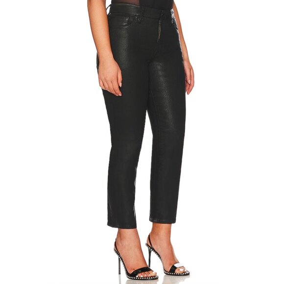 Good American Good Classic Coated Waxed Jeans in Black - Picture 1 of 10